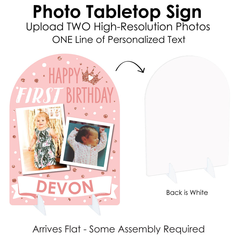 1st Birthday Little Miss Onederful - Personalized Girl First Birthday Party Picture Display Stand - Photo Tabletop Sign - Upload 2 Photos - 1 Piece