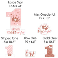 1st Birthday Little Miss Onederful - Yard Sign and Outdoor Lawn Decorations - Girl First Birthday Party Yard Signs - Set of 8