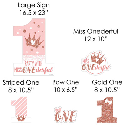 1st Birthday Little Miss Onederful - Yard Sign and Outdoor Lawn Decorations - Girl First Birthday Party Yard Signs - Set of 8