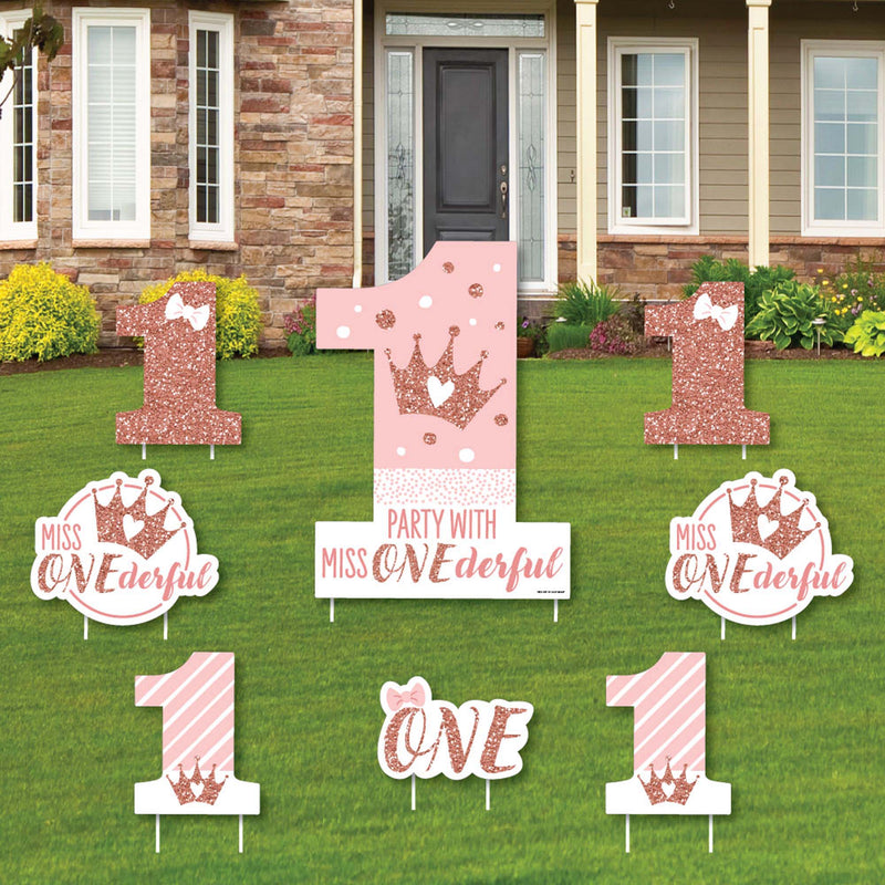 1st Birthday Little Miss Onederful - Yard Sign and Outdoor Lawn Decorations - Girl First Birthday Party Yard Signs - Set of 8