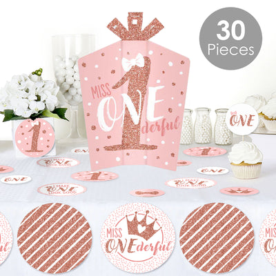 1st Birthday Little Miss Onederful - Girl First Birthday Party Decor and Confetti - Terrific Table Centerpiece Kit - Set of 30