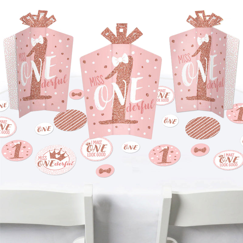 1st Birthday Little Miss Onederful - Girl First Birthday Party Decor and Confetti - Terrific Table Centerpiece Kit - Set of 30