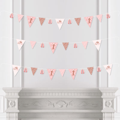 1st Birthday Little Miss Onederful - DIY Girl First Birthday Party Pennant Garland Decoration - Triangle Banner - 30 Pieces
