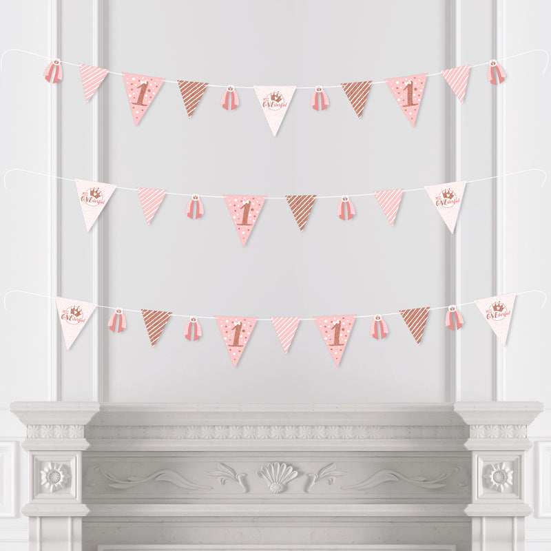 1st Birthday Little Miss Onederful - DIY Girl First Birthday Party Pennant Garland Decoration - Triangle Banner - 30 Pieces