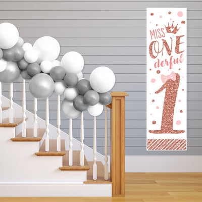 1st Birthday Little Miss Onederful - Girl First Birthday Party Front Door Decoration - Vertical Banner