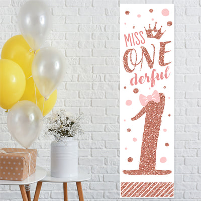 1st Birthday Little Miss Onederful - Girl First Birthday Party Front Door Decoration - Vertical Banner