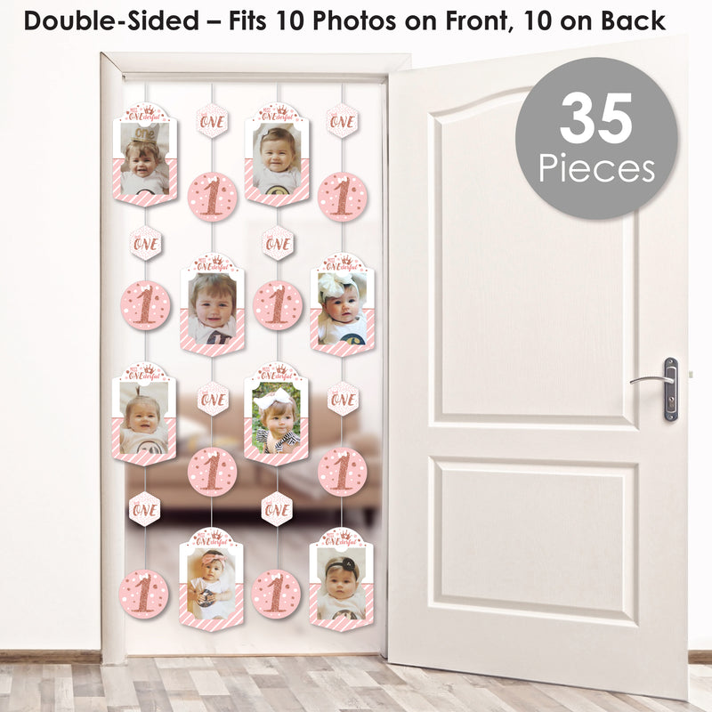 1st Birthday Little Miss Onederful - Girl First Birthday Party DIY Backdrop Decor - Hanging Vertical Photo Garland - 35 Pieces