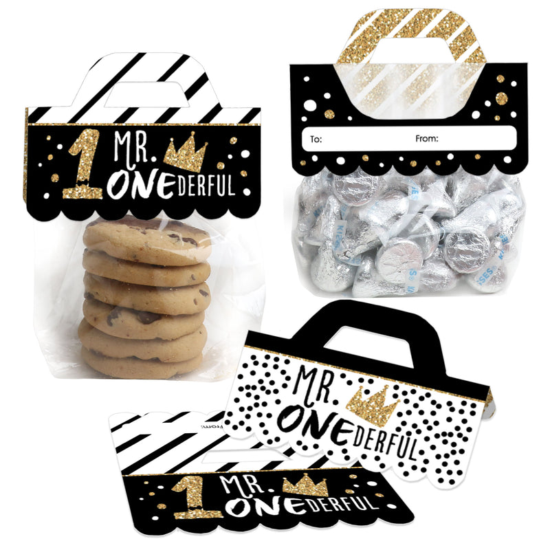 1st Birthday Little Mr. Onederful - DIY Boy First Birthday Party Clear Goodie Favor Bag Labels - Candy Bags with Toppers - Set of 24