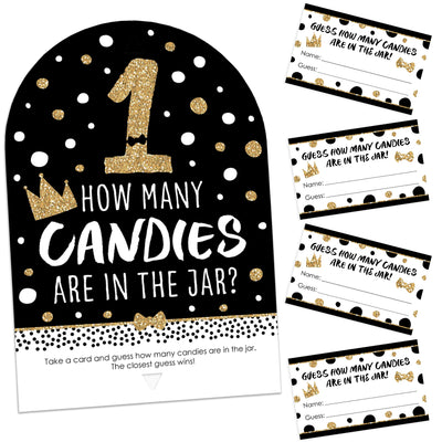 1st Birthday Little Mr. Onederful - How Many Candies Boy First Birthday Party Game - 1 Stand and 40 Cards - Candy Guessing Game
