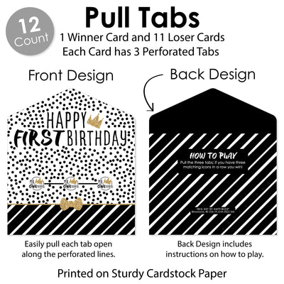 1st Birthday Little Mr. Onederful - Boy First Birthday Party Game Pickle Cards - Pull Tabs 3-in-a-Row - Set of 12