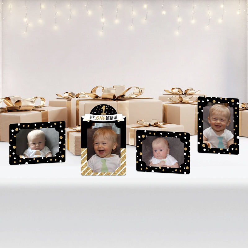 1st Birthday Little Mr. Onederful - Boy First Birthday Party 4x6 Picture Display - Paper Photo Frames - Set of 12