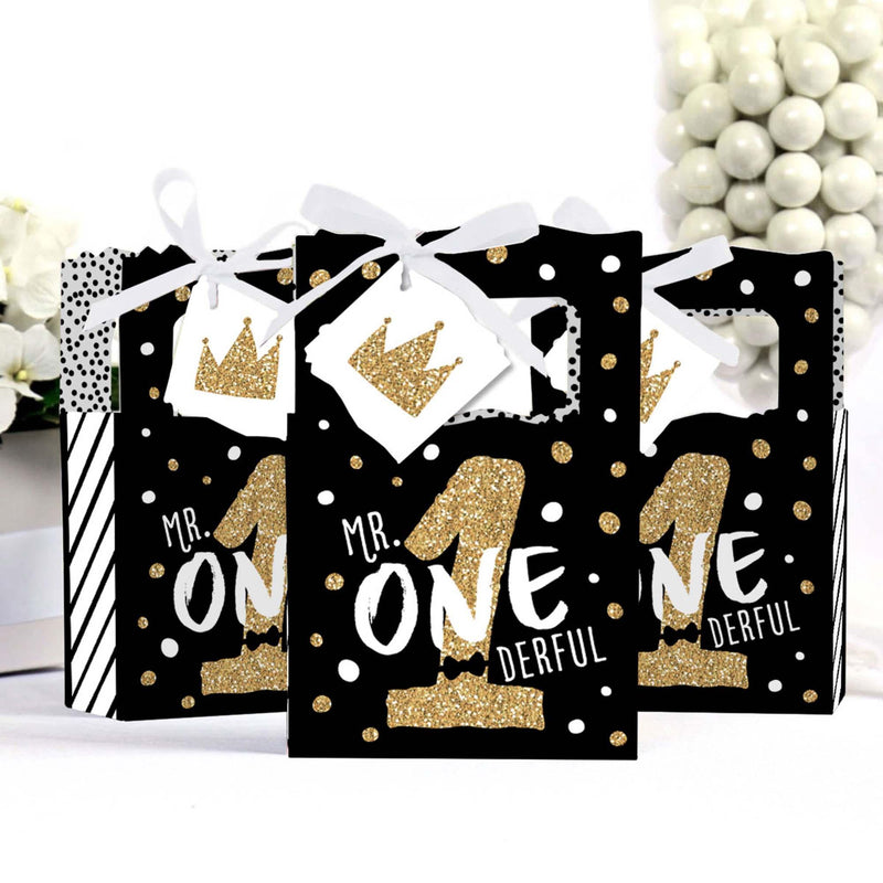 1st Birthday Little Mr. Onederful - Boy First Birthday Party Favor Boxes - Set of 12