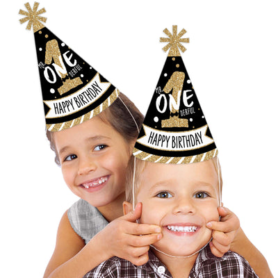 1st Birthday Little Mr. Onederful - Cone Happy Birthday Party Hats for Kids and Adults - Set of 8 (Standard Size)
