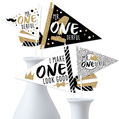 1st Birthday Little Mr. Onederful - Triangle Boy First Birthday Party Photo Props - Pennant Flag Centerpieces - Set of 20