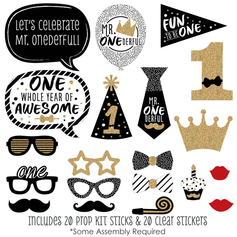 1st Birthday Little Mr. Onederful - Boy First Birthday Party Photo Booth Props Kit - 20 Count