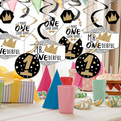 1st Birthday Little Mr. Onederful - Boy First Birthday Party Hanging Decor - Party Decoration Swirls - Set of 40
