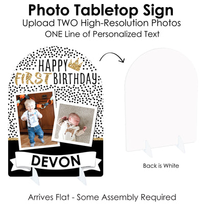 1st Birthday Little Mr. Onederful - Personalized Boy First Birthday Party Picture Display Stand - Photo Tabletop Sign - Upload 2 Photos - 1 Piece
