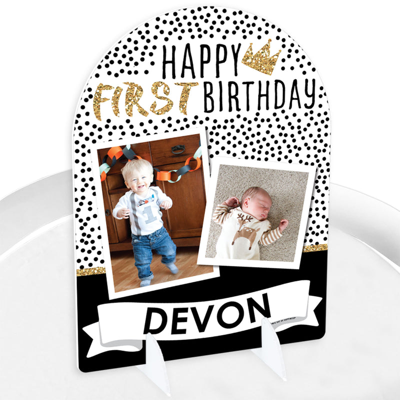 1st Birthday Little Mr. Onederful - Personalized Boy First Birthday Party Picture Display Stand - Photo Tabletop Sign - Upload 2 Photos - 1 Piece