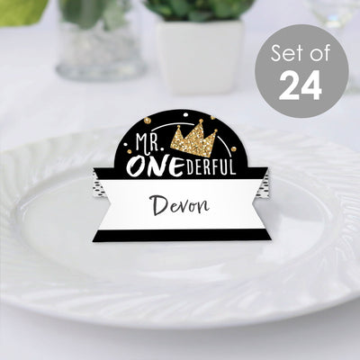 1st Birthday Little Mr. Onederful - Boy First Birthday Party Tent Buffet Card - Table Setting Name Place Cards - Set of 24