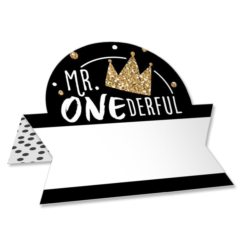 1st Birthday Little Mr. Onederful - Boy First Birthday Party Tent Buffet Card - Table Setting Name Place Cards - Set of 24