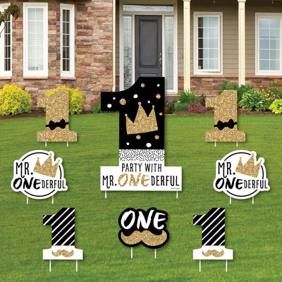 1st Birthday Little Mr. Onederful - Yard Sign and Outdoor Lawn Decorations - Boy First Birthday Party Yard Signs - Set of 8