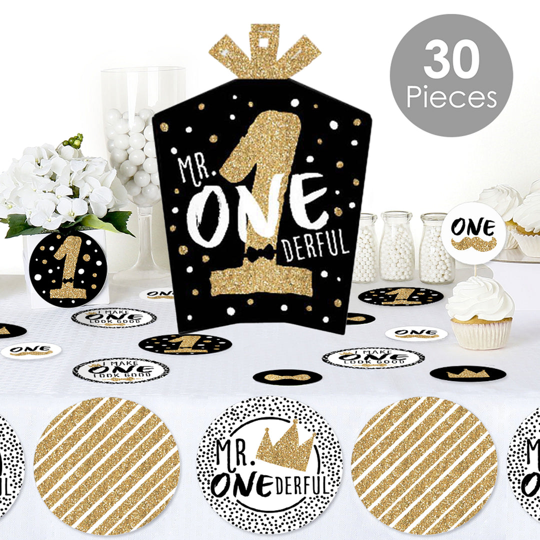 1st Birthday Little Mr. Onederful - Boy First Birthday Party Decor and Confetti - Terrific Table Centerpiece Kit - Set of 30