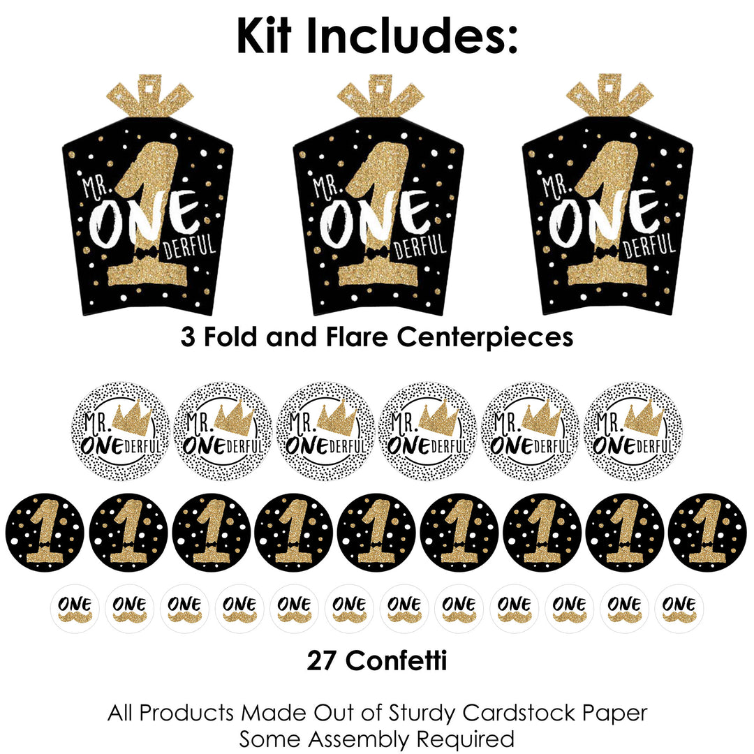 1st Birthday Little Mr. Onederful - Boy First Birthday Party Decor and Confetti - Terrific Table Centerpiece Kit - Set of 30