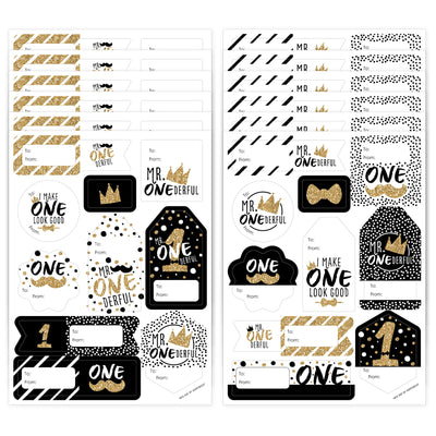 1st Birthday Little Mr. Onederful - Assorted Boy First Birthday Party Gift Tag Labels - To and From Stickers - 12 Sheets - 120 Stickers