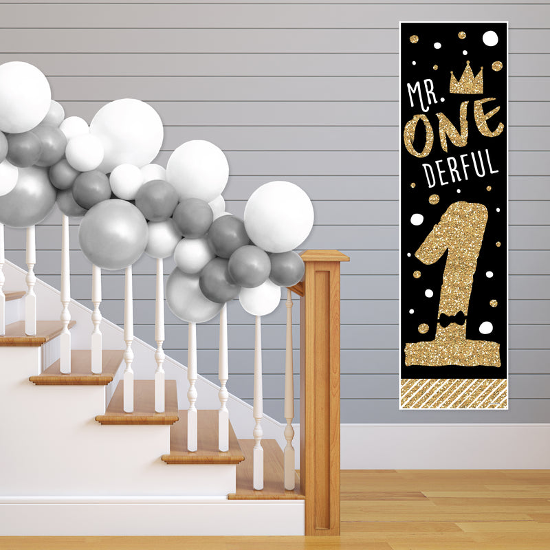 1st Birthday Little Mr. Onederful - Boy First Birthday Party Front Door Decoration - Vertical Banner