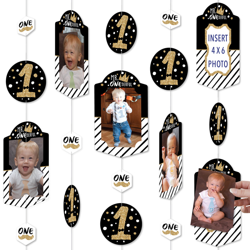 1st Birthday Little Mr. Onederful - Boy First Birthday Party DIY Backdrop Decor - Hanging Vertical Photo Garland - 35 Pieces