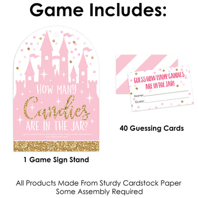 Little Princess Crown - How Many Candies Pink and Gold Princess Baby Shower or Birthday Party Game - 1 Stand and 40 Cards - Candy Guessing Game