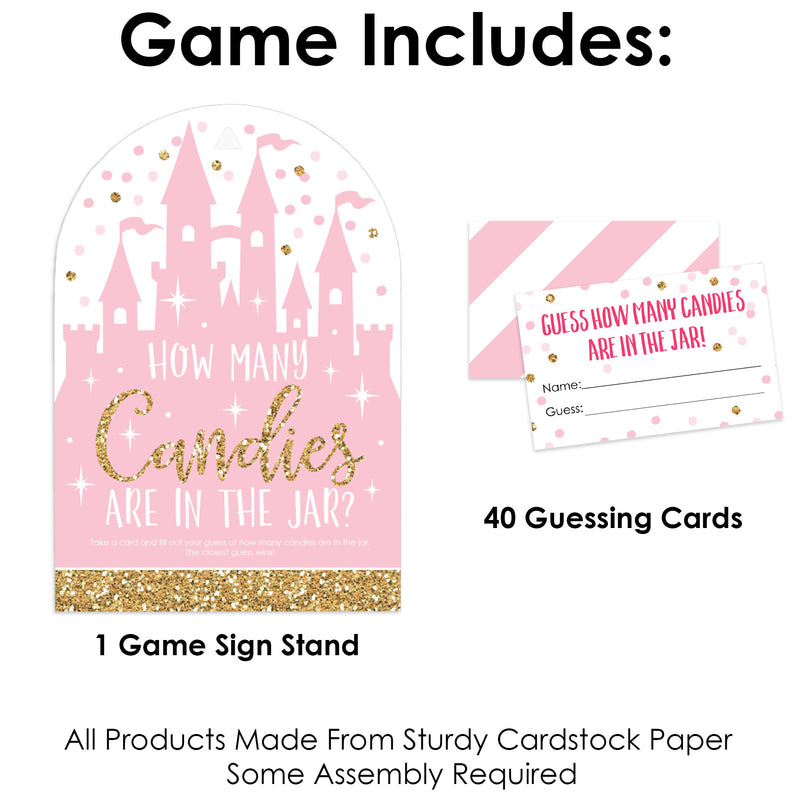 Little Princess Crown - How Many Candies Pink and Gold Princess Baby Shower or Birthday Party Game - 1 Stand and 40 Cards - Candy Guessing Game