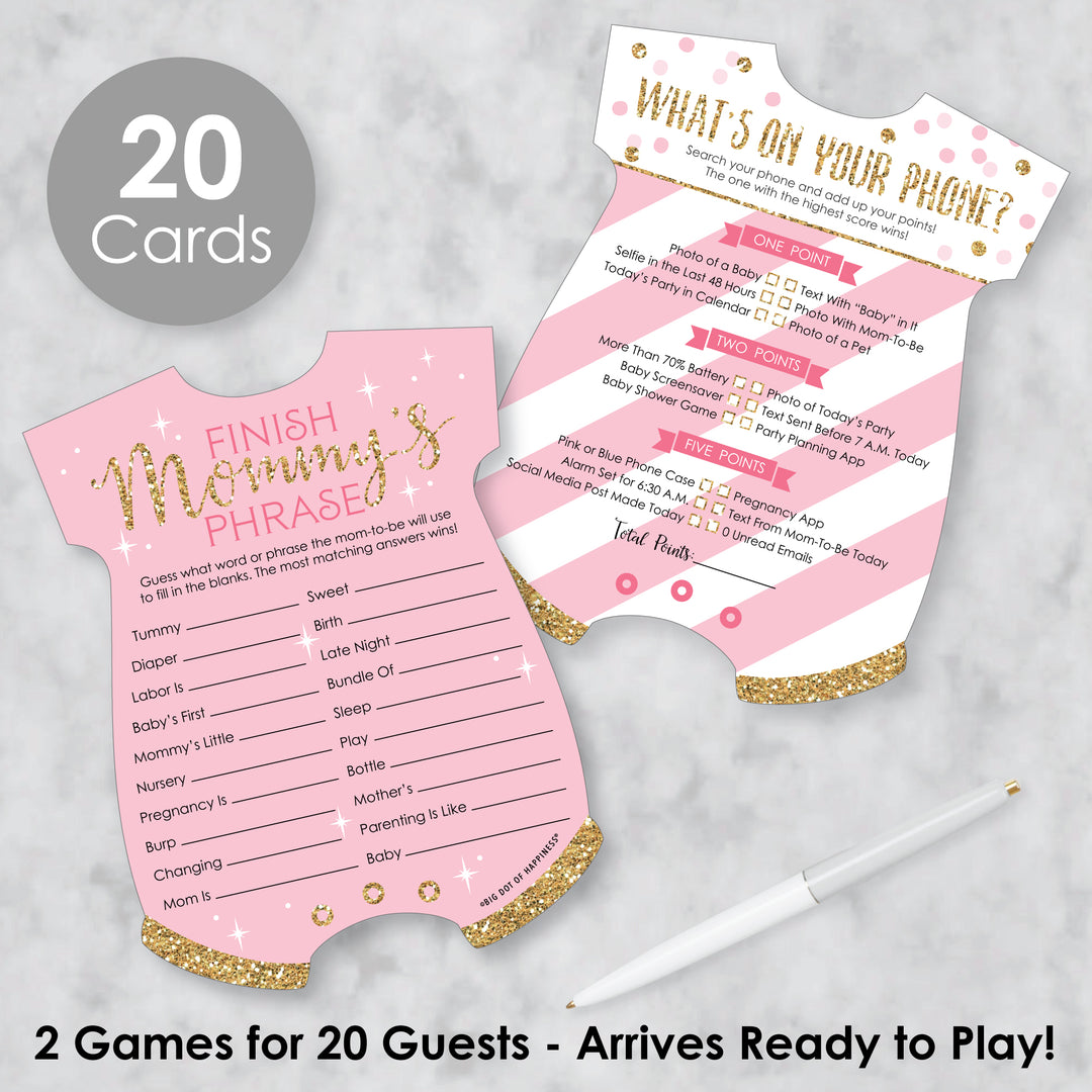 Little Princess Crown - 2-in-1 Pink and Gold Princess Baby Shower Cards - Activity Duo Games - Set of 20