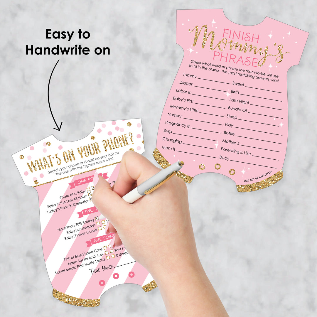 Little Princess Crown - 2-in-1 Pink and Gold Princess Baby Shower Cards - Activity Duo Games - Set of 20