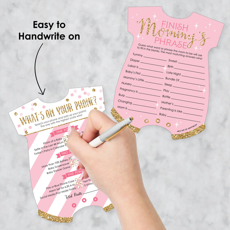 Little Princess Crown - 2-in-1 Pink and Gold Princess Baby Shower Cards - Activity Duo Games - Set of 20