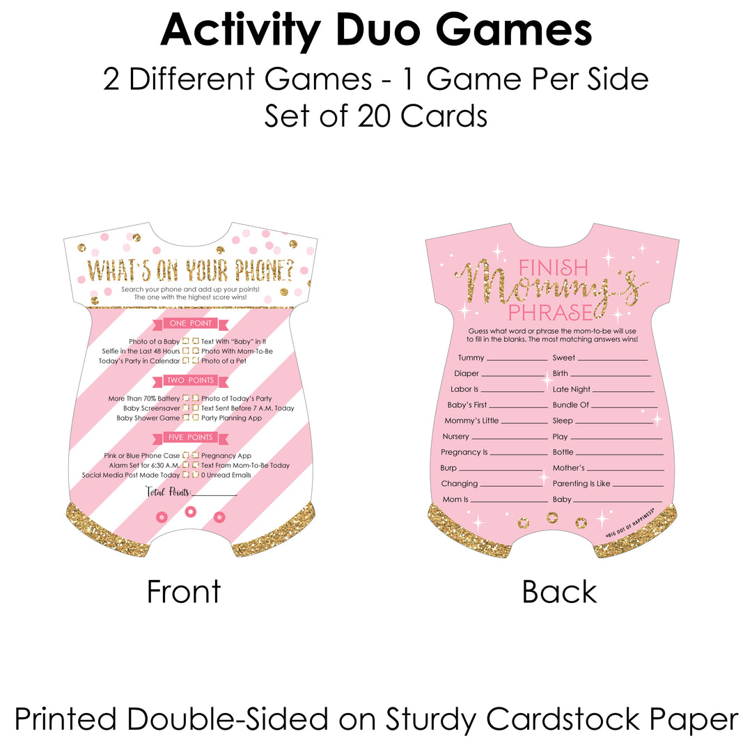 Little Princess Crown - 2-in-1 Pink and Gold Princess Baby Shower Cards - Activity Duo Games - Set of 20