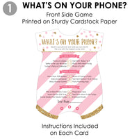 Little Princess Crown - 2-in-1 Pink and Gold Princess Baby Shower Cards - Activity Duo Games - Set of 20
