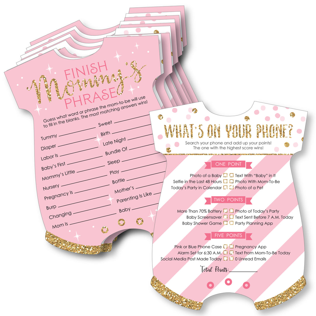 Little Princess Crown - 2-in-1 Pink and Gold Princess Baby Shower Cards - Activity Duo Games - Set of 20