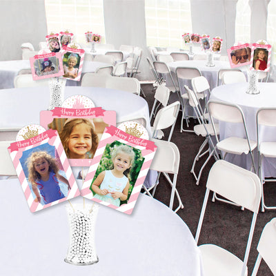 Little Princess Crown - Pink and Gold Princess Birthday Party Picture Centerpiece Sticks - Photo Table Toppers - 15 Pieces