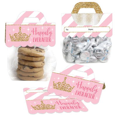 Little Princess Crown - DIY Pink and Gold Princess Baby Shower or Birthday Party Clear Goodie Favor Bag Labels - Candy Bags with Toppers - Set of 24