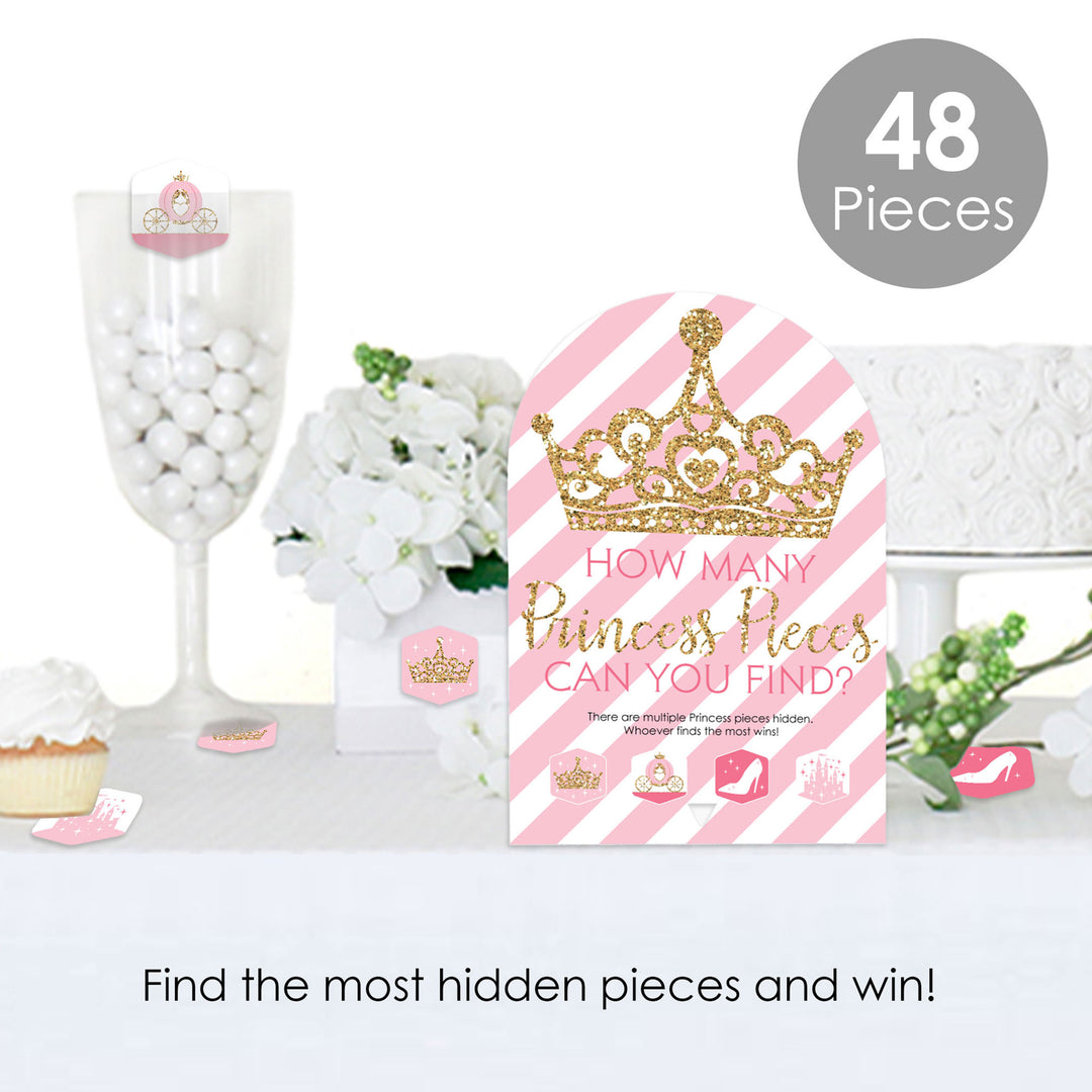 Little Princess Crown - Pink and Gold Princess Baby Shower or Birthday Party Scavenger Hunt - 1 Stand and 48 Game Pieces - Hide and Find Game