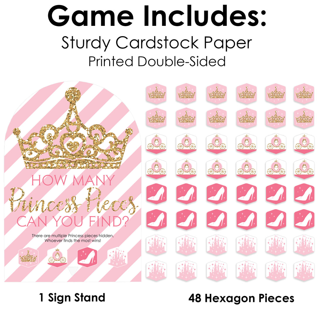Little Princess Crown - Pink and Gold Princess Baby Shower or Birthday Party Scavenger Hunt - 1 Stand and 48 Game Pieces - Hide and Find Game
