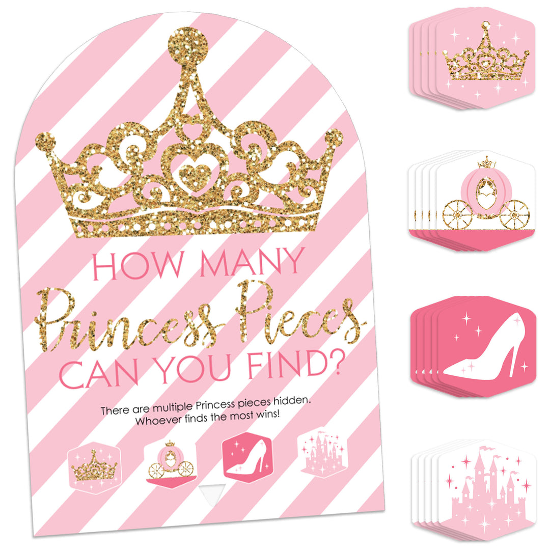 Little Princess Crown - Pink and Gold Princess Baby Shower or Birthday Party Scavenger Hunt - 1 Stand and 48 Game Pieces - Hide and Find Game