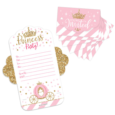 Little Princess Crown - Fill-In Cards - Pink and Gold Princess Baby Shower or Birthday Party Fold and Send Invitations - Set of 8