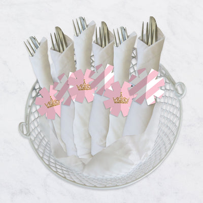 Little Princess Crown - Pink and Gold Princess Baby Shower or Birthday Party Paper Napkin Holder - Napkin Rings - Set of 24