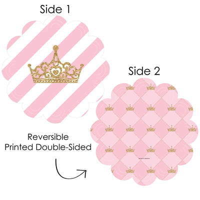 Little Princess Crown - Pink and Gold Princess Baby Shower or Birthday Party Round Table Decorations - Paper Chargers - Place Setting For 12