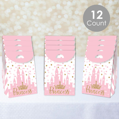 Little Princess Crown - Pink and Gold Princess Baby Shower or Birthday Gift Favor Bags - Party Goodie Boxes - Set of 12