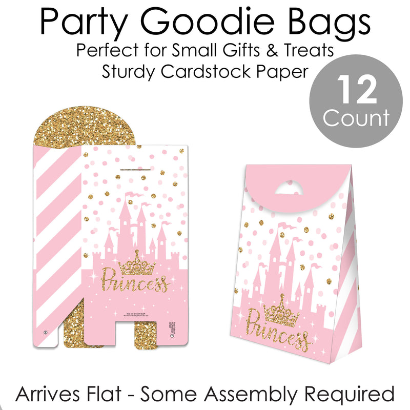 Little Princess Crown - Pink and Gold Princess Baby Shower or Birthday Gift Favor Bags - Party Goodie Boxes - Set of 12