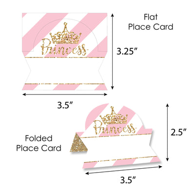 Little Princess Crown - Pink and Gold Princess Baby Shower or Birthday Party Tent Buffet Card - Table Setting Name Place Cards - Set of 24