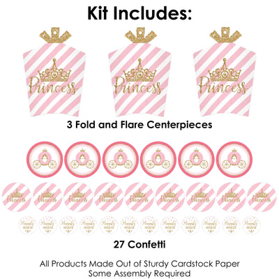 Little Princess Crown - Pink and Gold Princess Baby Shower or Birthday Party Decor and Confetti - Terrific Table Centerpiece Kit - Set of 30
